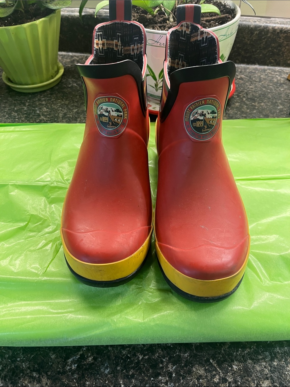 Pendleton Red and Yellow Short Rain Ankle Boots